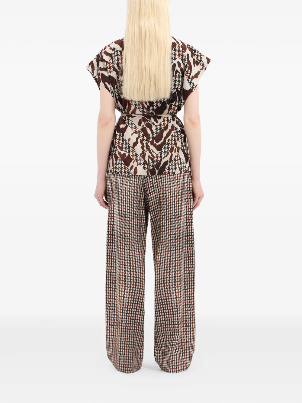 Pierre-louis Mascia Animal-print Houndstooth Wrap Top In Multi