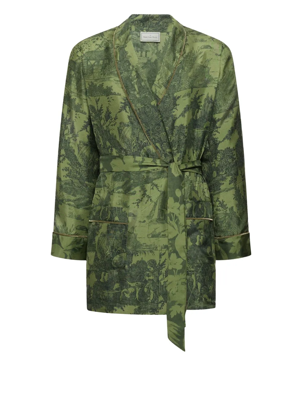 Pierre-louis Mascia Landscape-print Silk Robe In Green