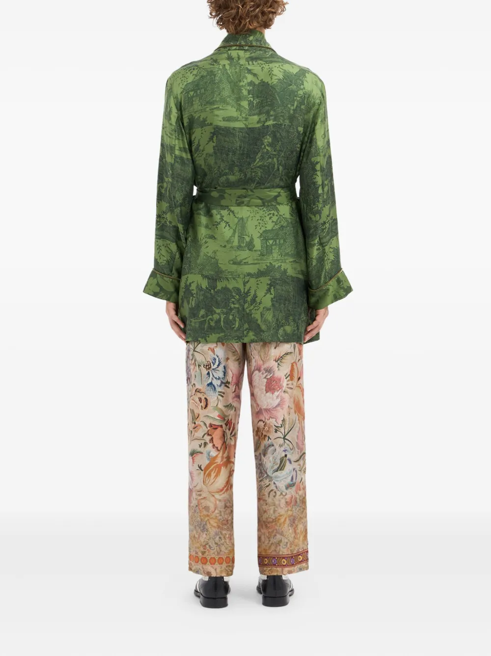 Pierre-louis Mascia Landscape-print Silk Robe In Green