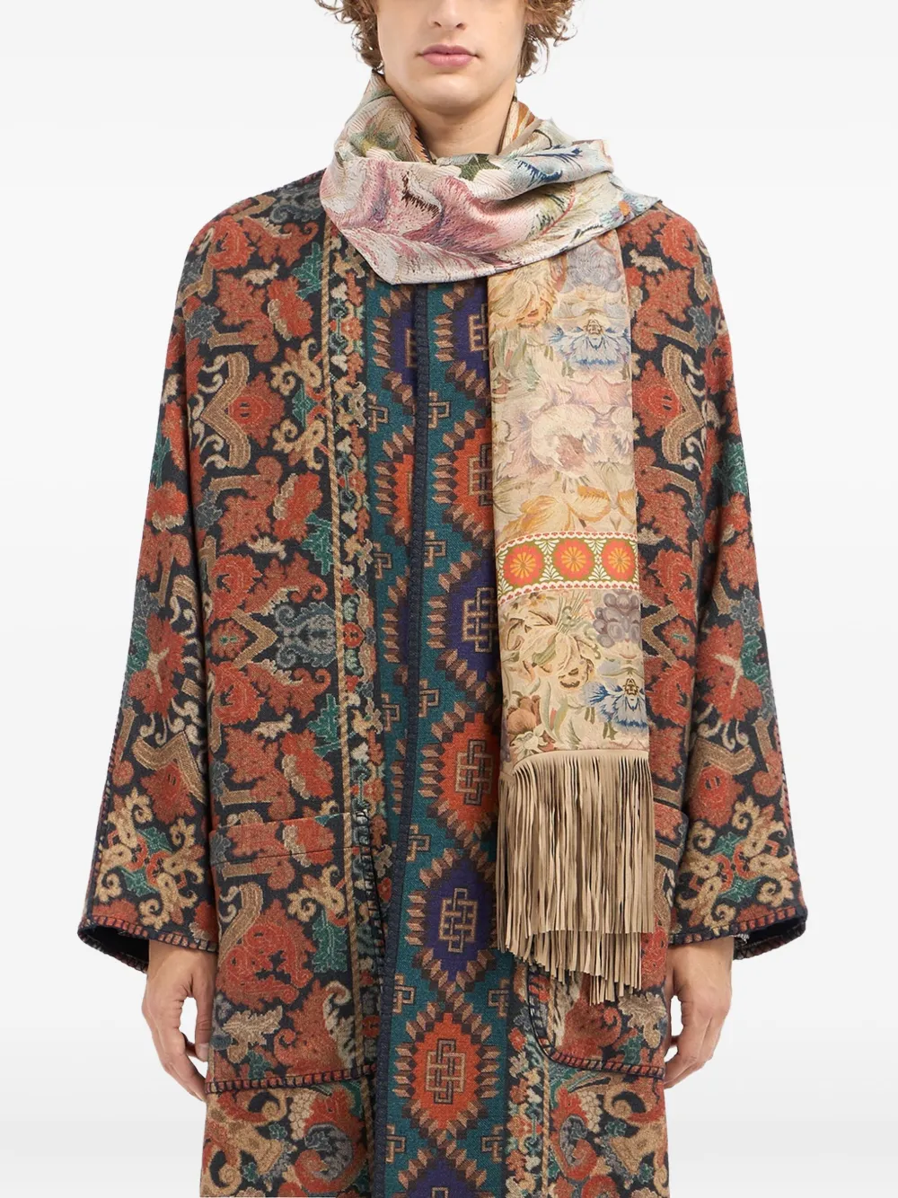 Pierre-louis Mascia Floral-tapestry Fringe Scarf In Neutral