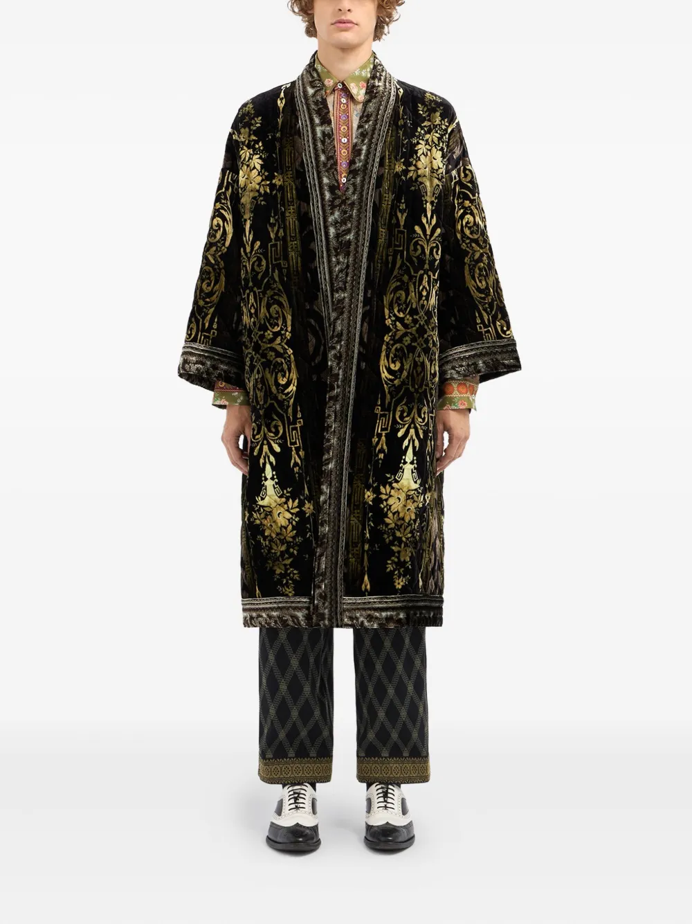 Pierre-Louis Mascia baroque-print velvet coat | Single Breasted Coats | Image 2