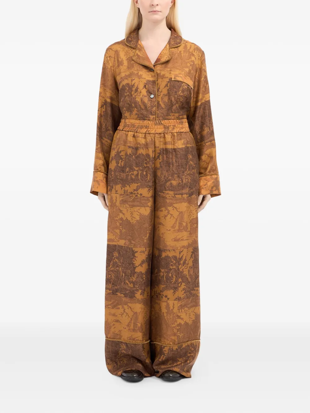 Pierre-louis Mascia Toile-print Elastic-waist Trousers In Burgundy