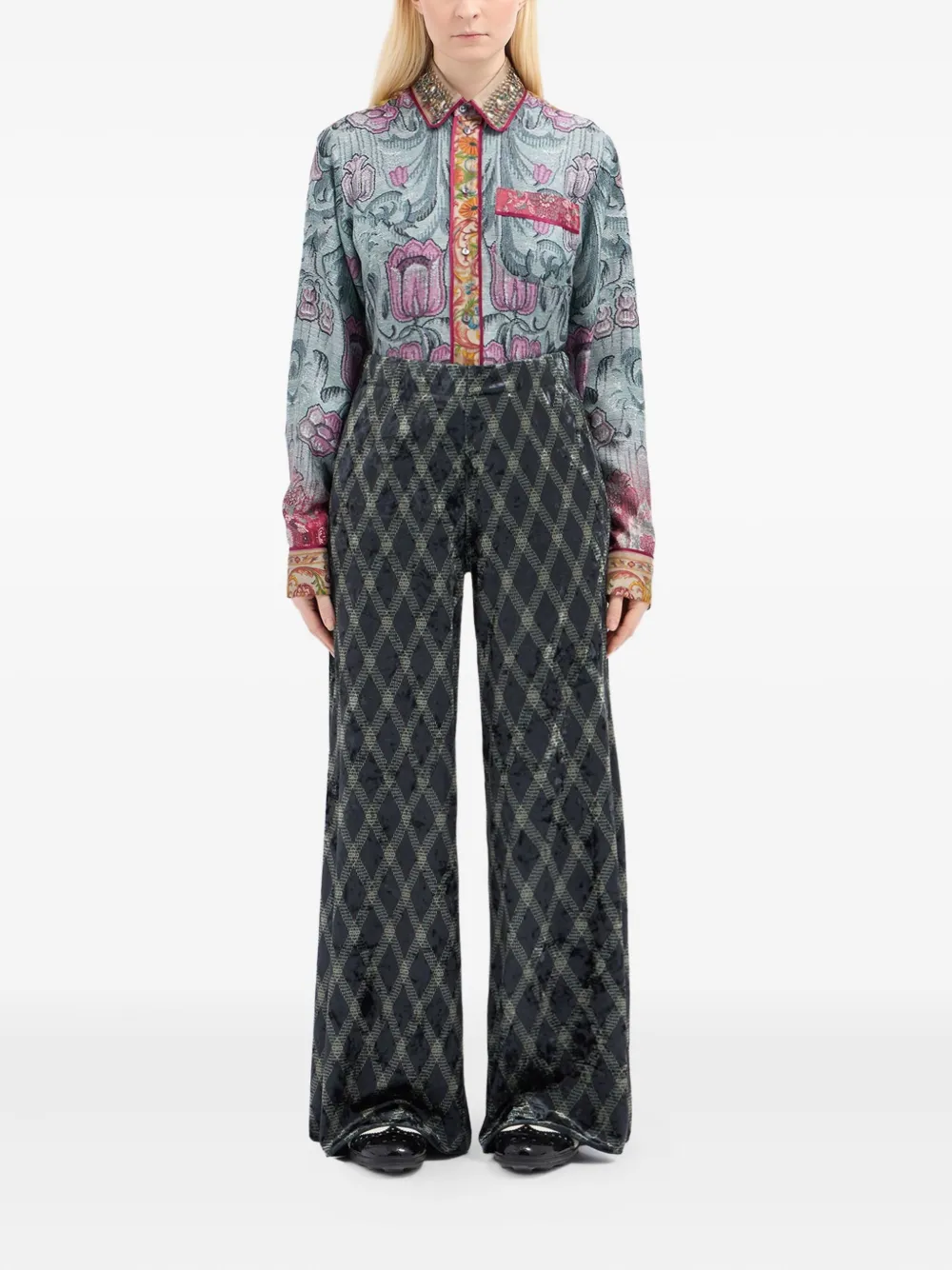 Pierre-louis Mascia Diamond-pattern Trousers In Black