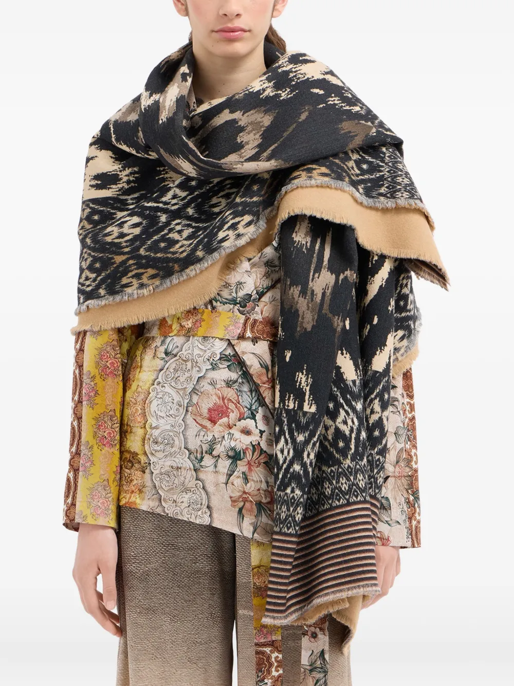 Pierre-louis Mascia Abstract-pattern Frayed Scarf In Black
