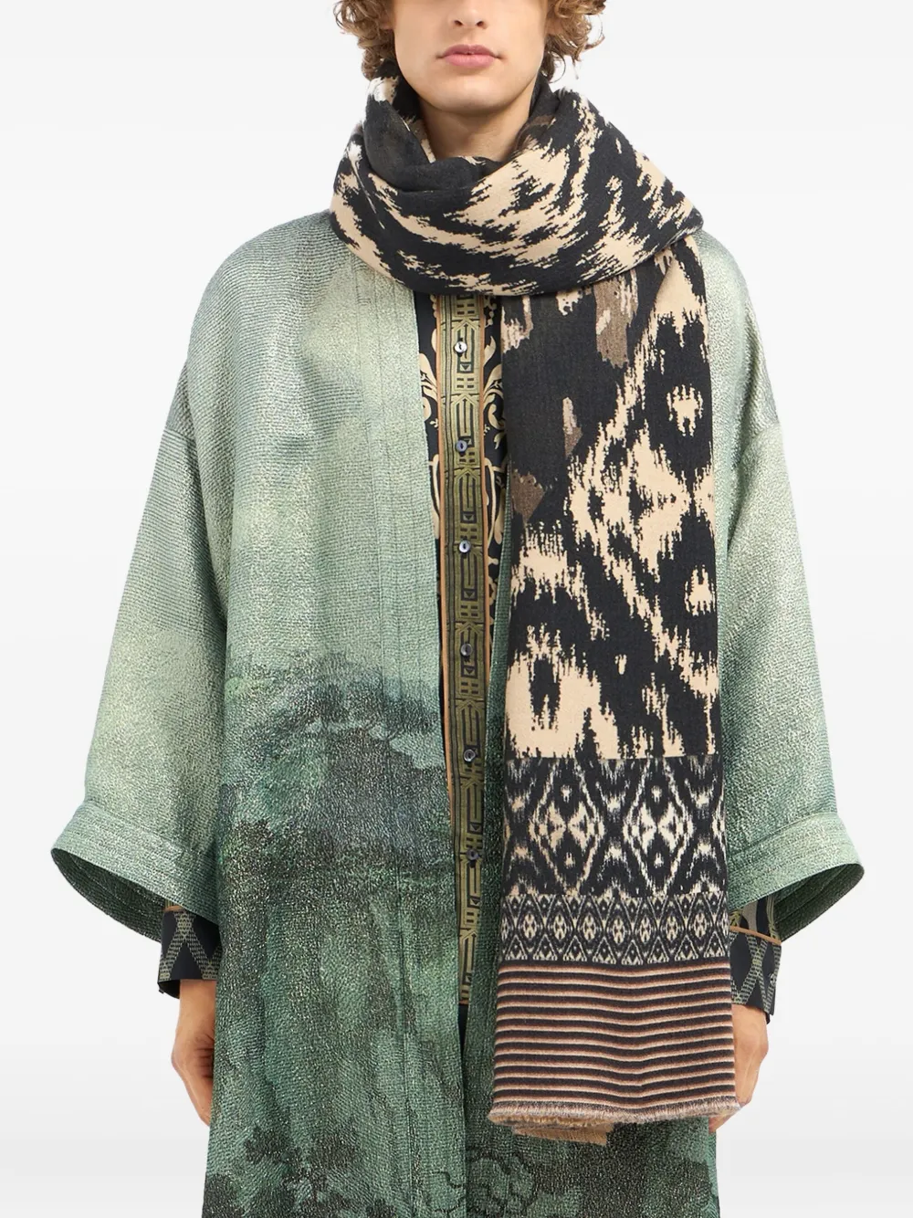 Pierre-louis Mascia Abstract-pattern Frayed Scarf In Black