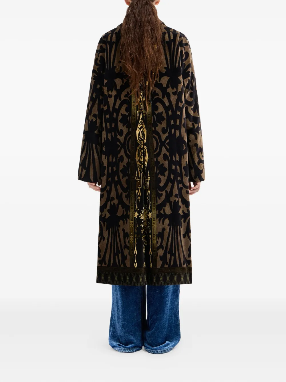Pierre-louis Mascia Damask-print Velvet Coat In Brown