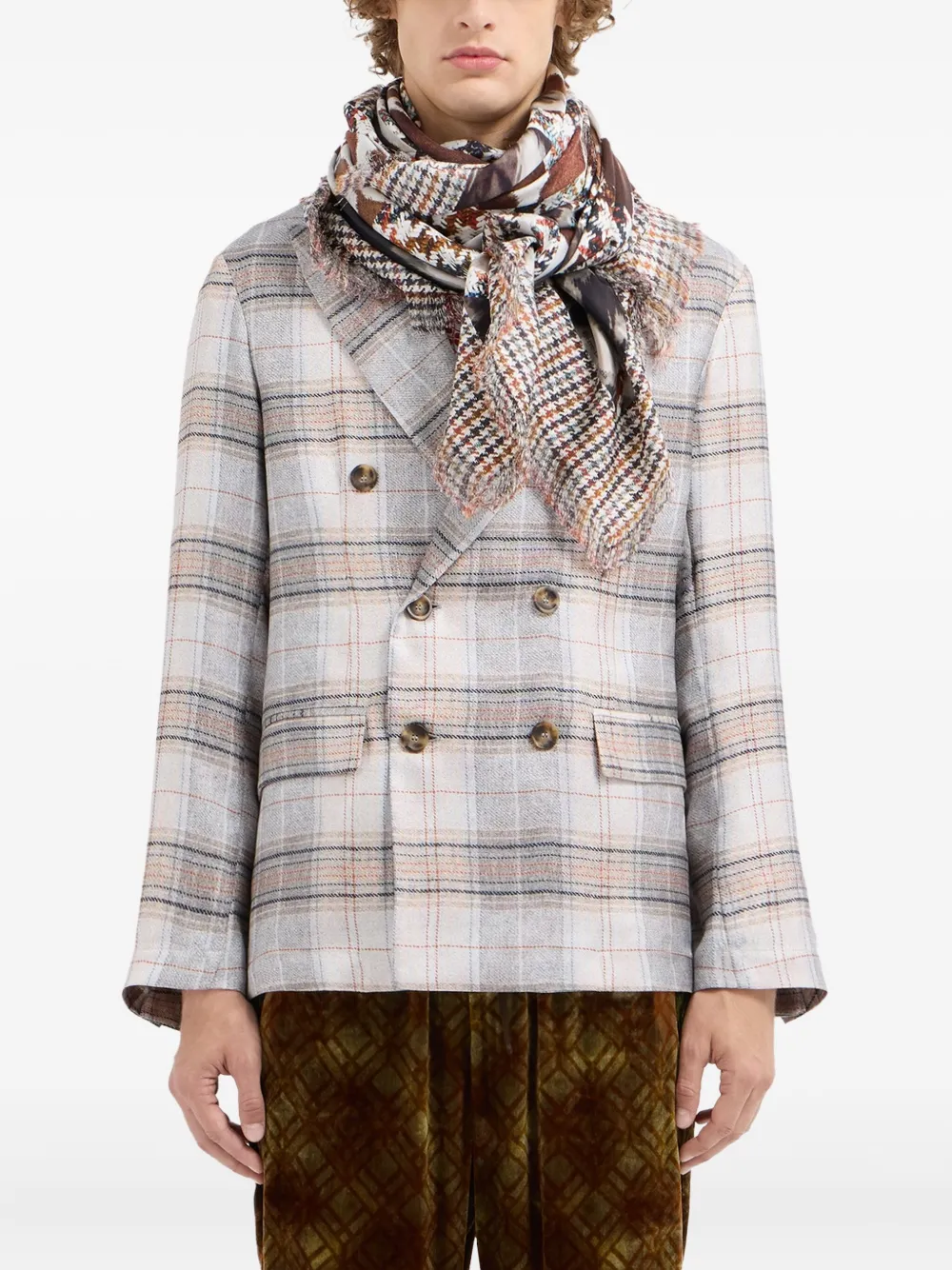 Pierre-louis Mascia Houndstooth-animal Print Scarf In Brown
