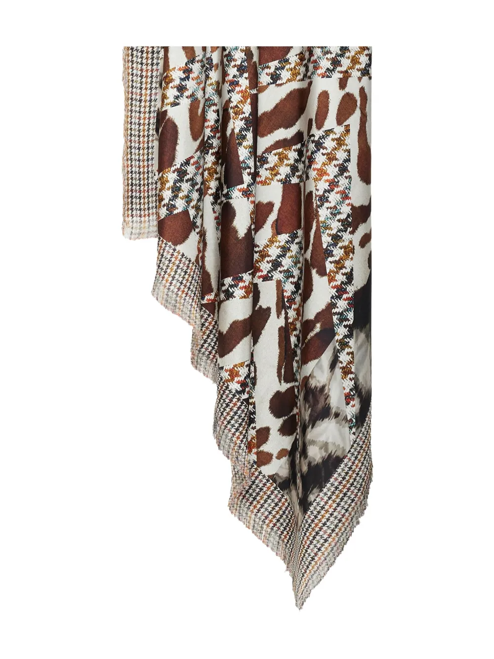 Pierre-louis Mascia Houndstooth-animal Print Scarf In Brown