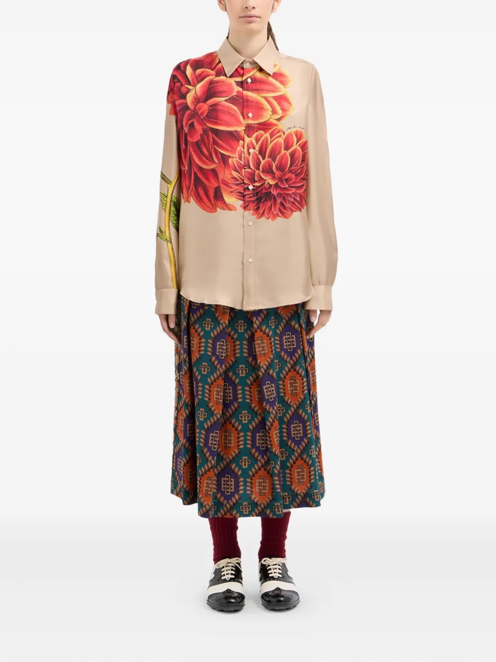 Pierre-Louis Mascia Zijden blouse met print - Beige