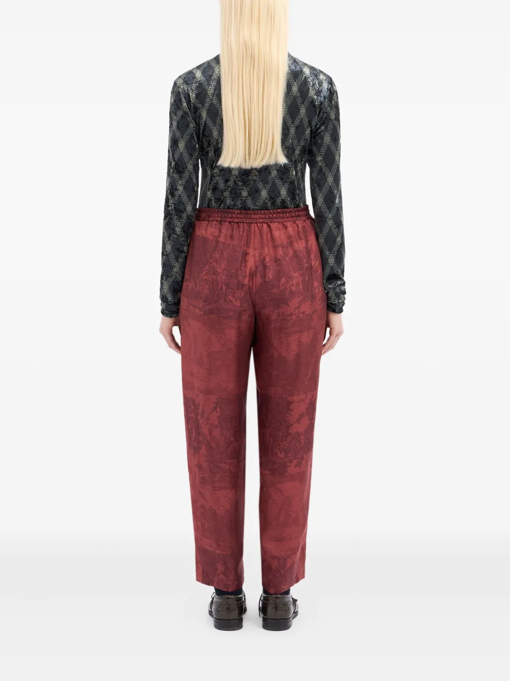 Pierre-Louis Mascia Broek met landschapprint en trekkoordtaille Rood