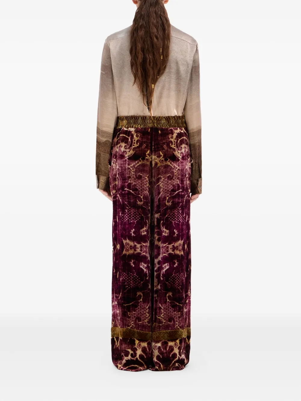 Pierre-louis Mascia Damask-print Velvet Trousers In Burgundy