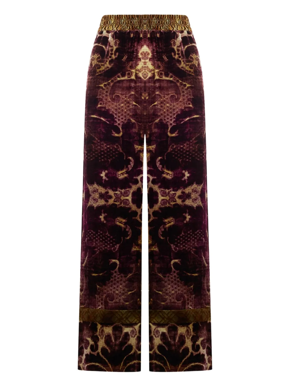 Pierre-louis Mascia Damask-print Velvet Trousers In Burgundy