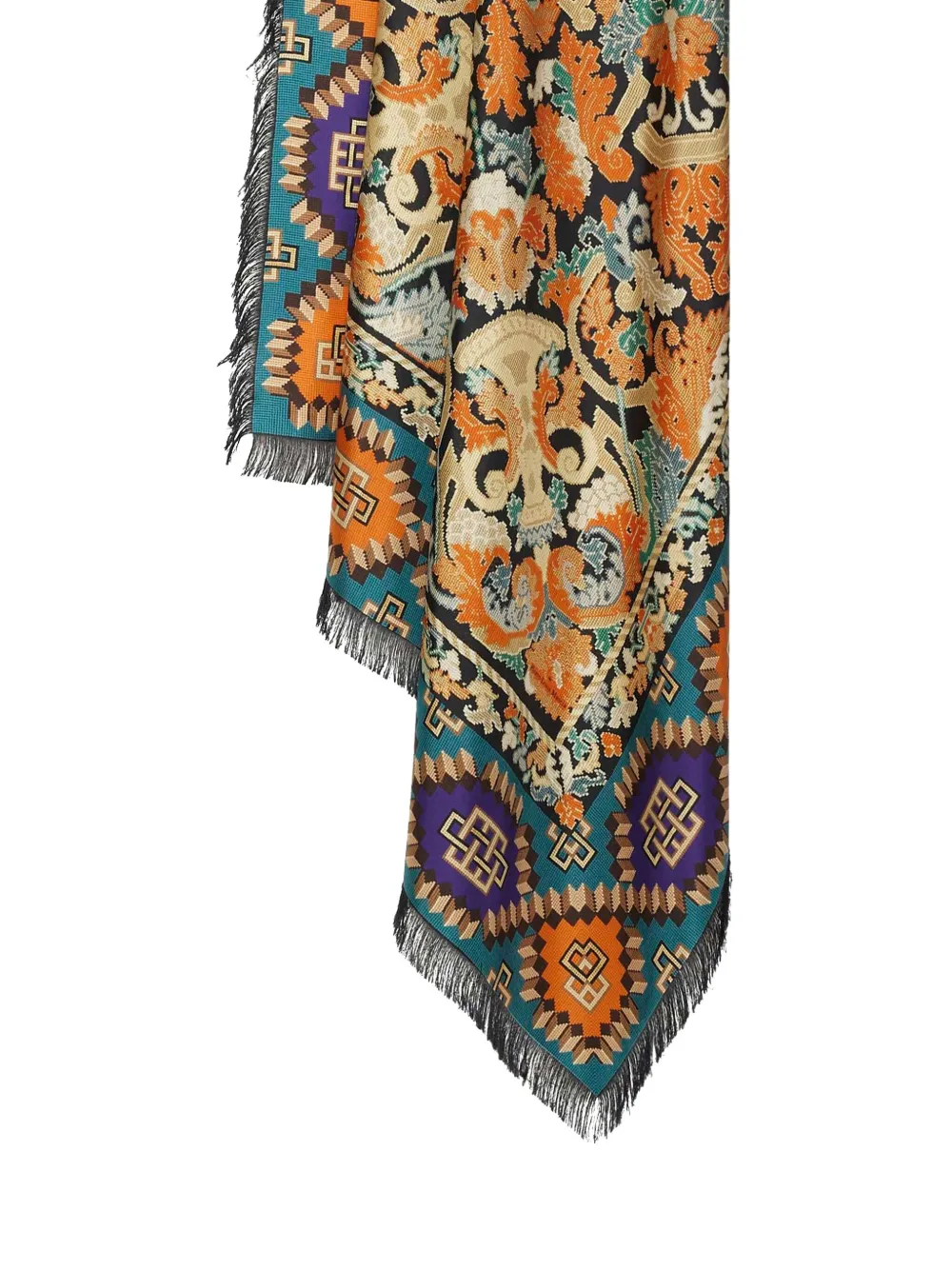 Pierre-louis Mascia Geometric-pattern Fringed-edges Scarf In Blue
