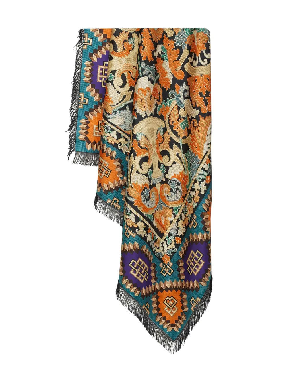 Pierre-Louis Mascia geometric-pattern fringed-edges scarf | Blue | Image 1