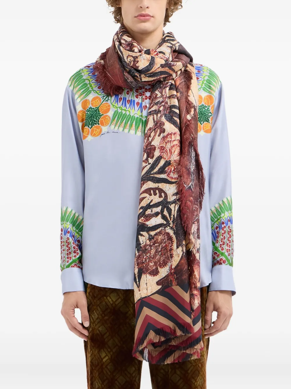Pierre-louis Mascia Geometric-pattern Fringed-edges Scarf In Multi