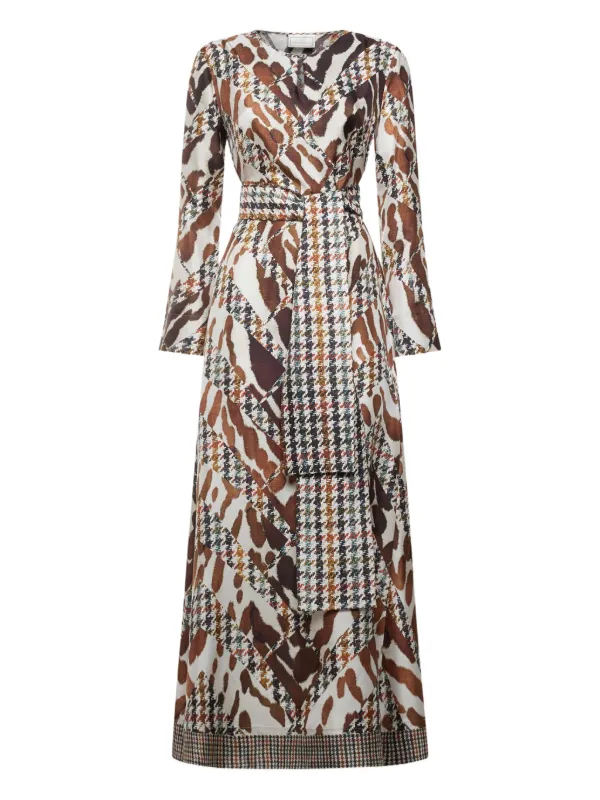 houndstooth maxi dress Plus Size Knot/Twist Ruched Sleeveless Crepe Mock Neck, Aubree Houndstooth Maxi Dress in Black/White, Size 1X,