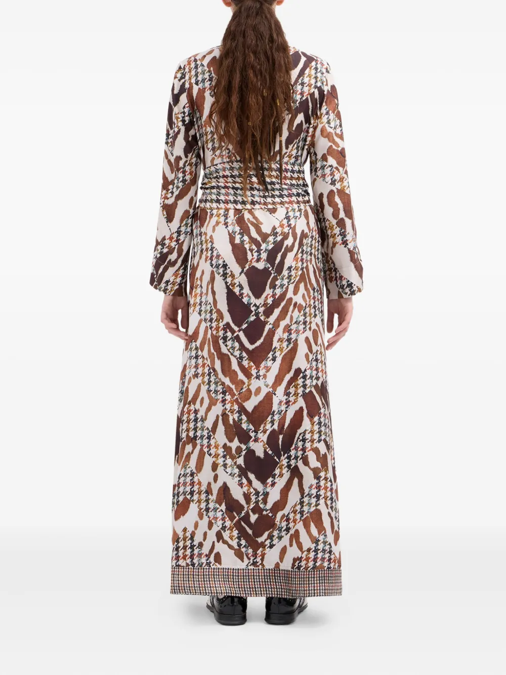 Pierre-louis Mascia Houndstooth-pattern Animal-print Maxi Dress In Brown