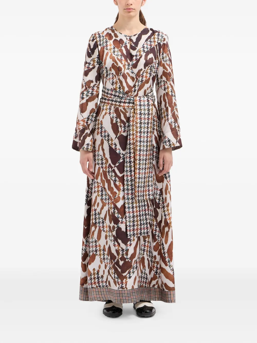 Pierre-Louis Mascia Maxi-jurk met pied-de-poule print en dierenprint - Bruin
