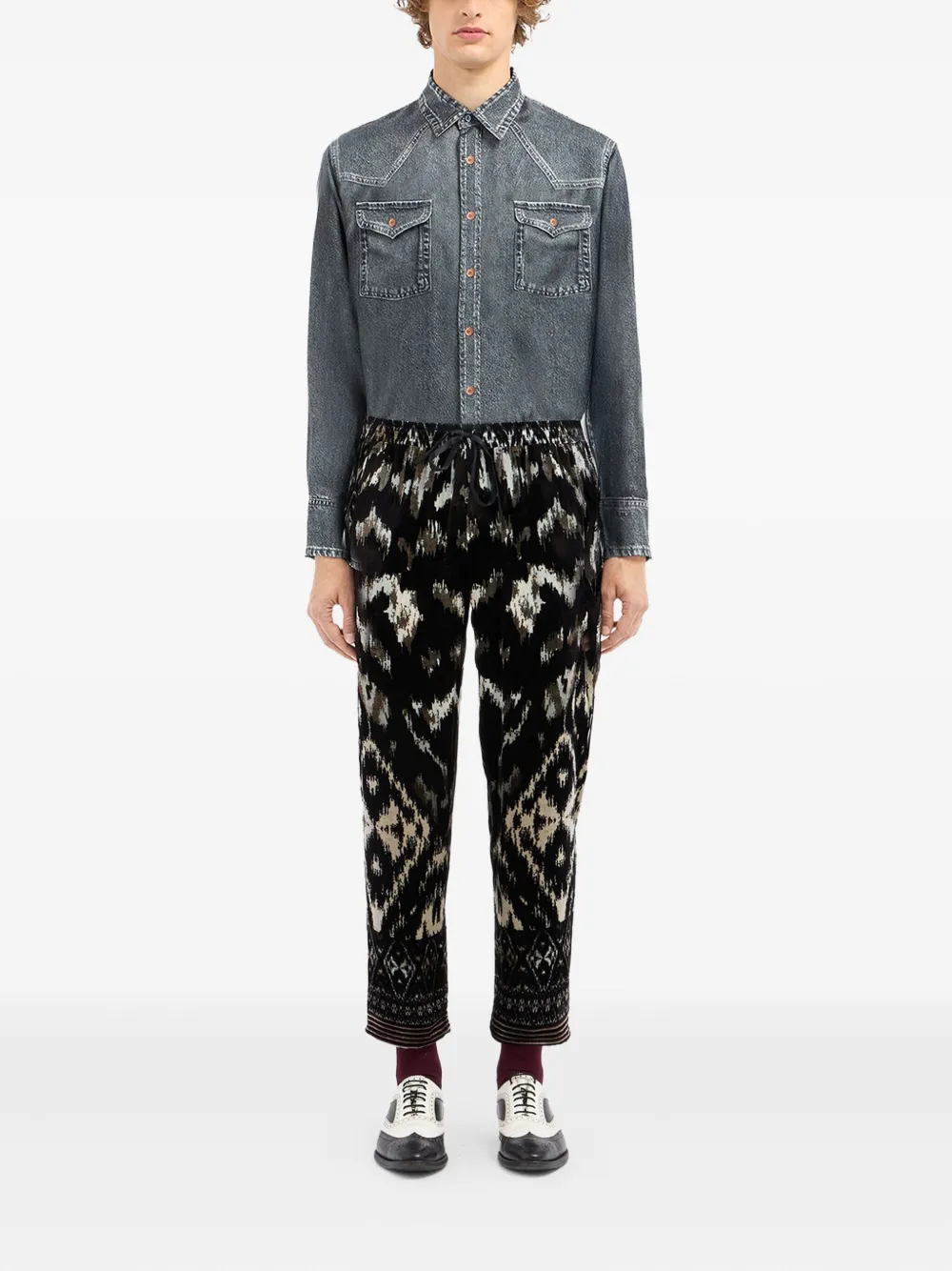 Pierre-louis Mascia All-over Print Drawstring-waist Trousers In Black
