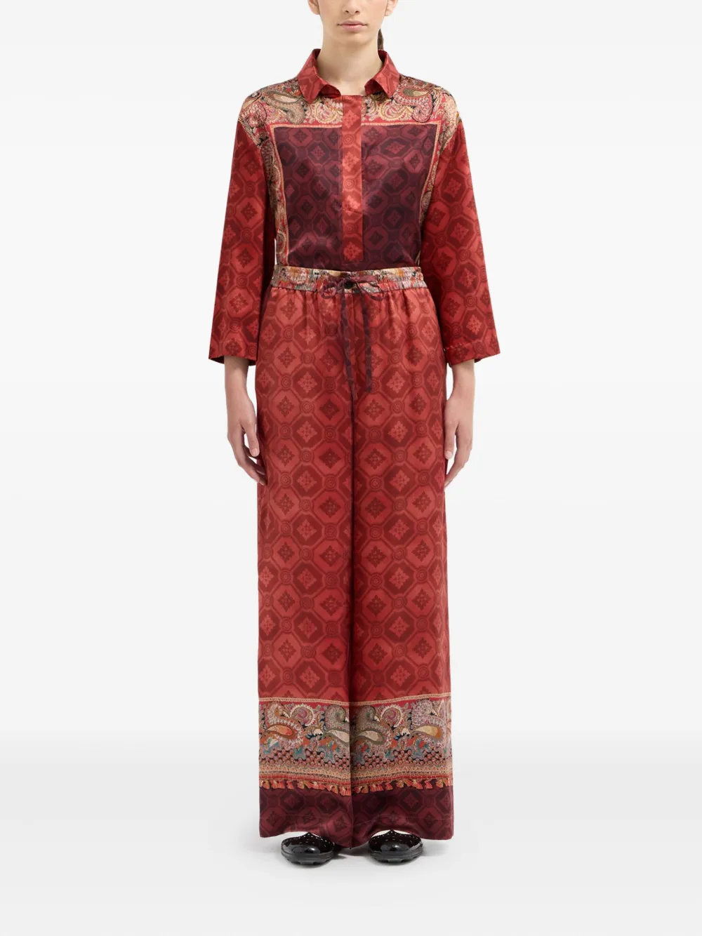 Pierre-louis Mascia Geometric-pattern Trousers In Burgundy