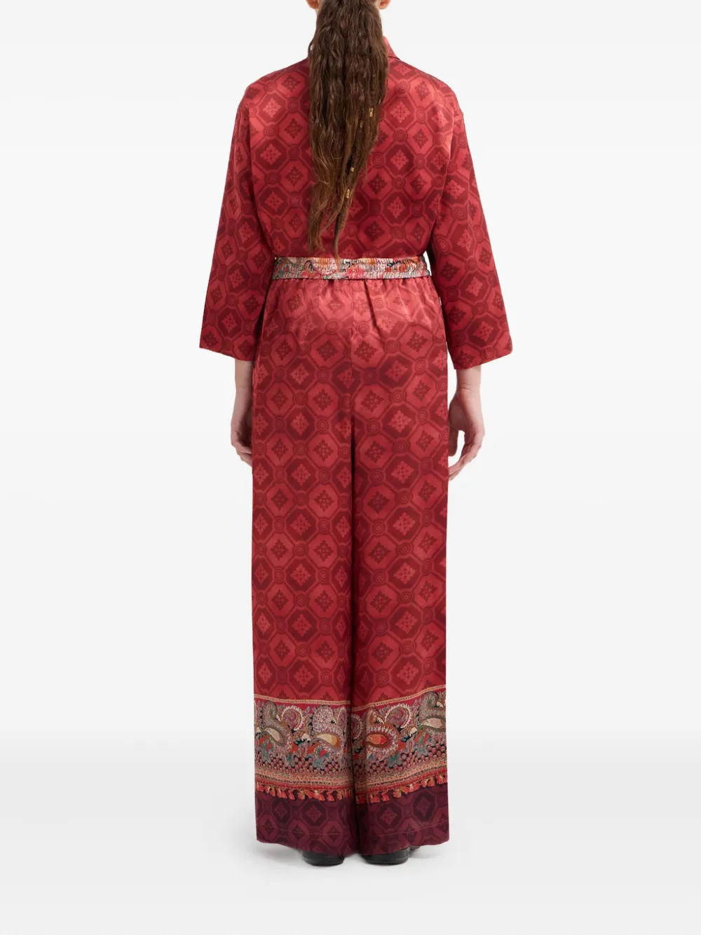 Pierre-louis Mascia Geometric-pattern Trousers In Burgundy