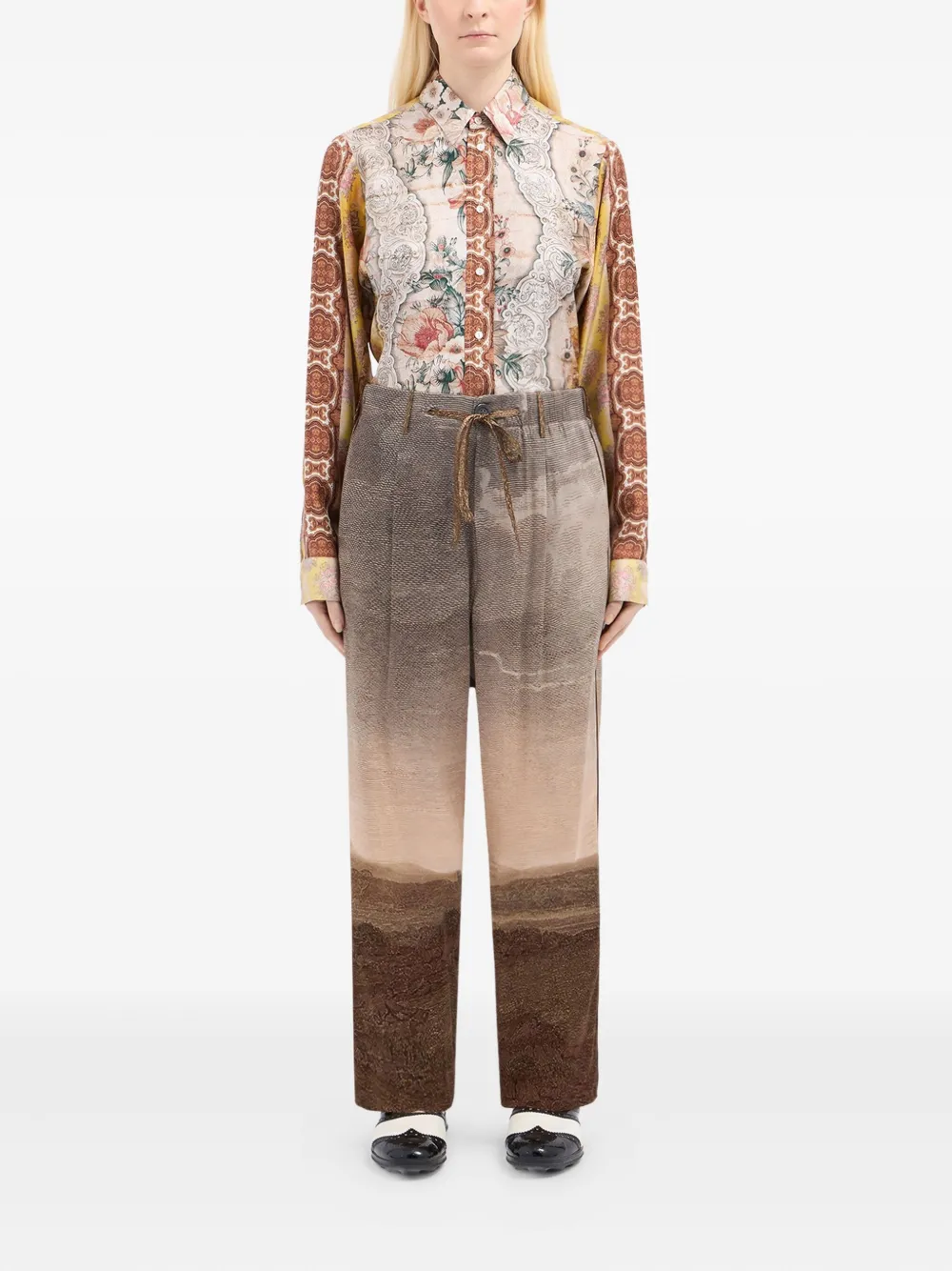 Pierre-louis Mascia Landscape-print Drawstring-waist Trousers In Multi