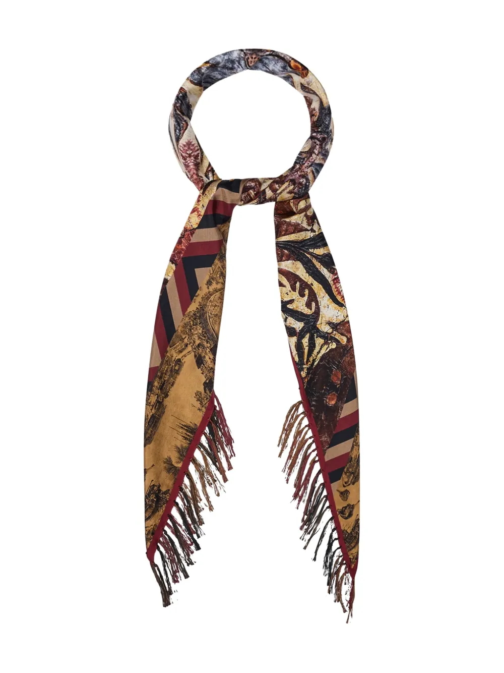 Pierre-louis Mascia Geometric-pattern Fringed-edges Scarf In Brown