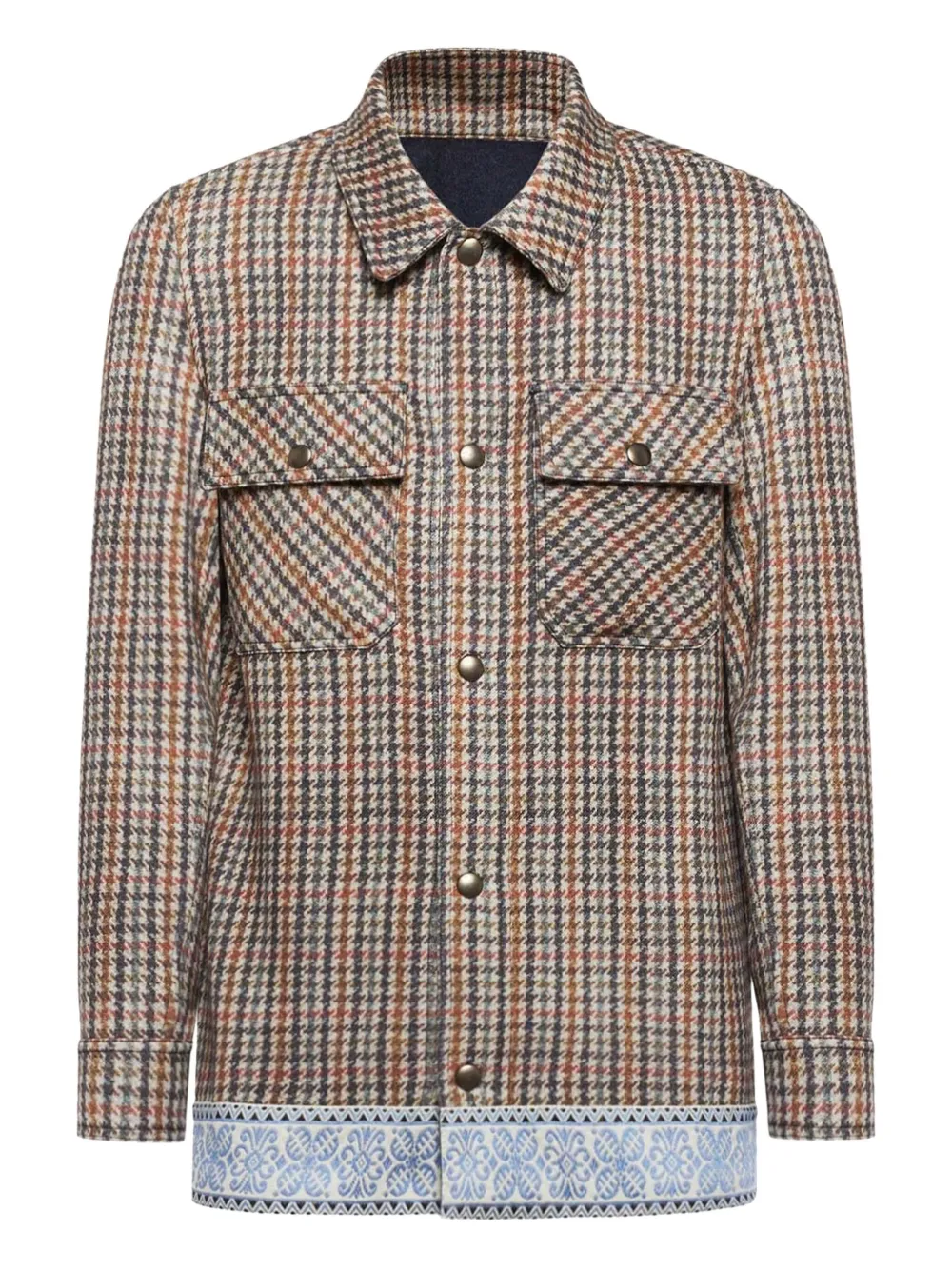 Pierre-louis Mascia Houndstooth-trimmed Jacket In Brown