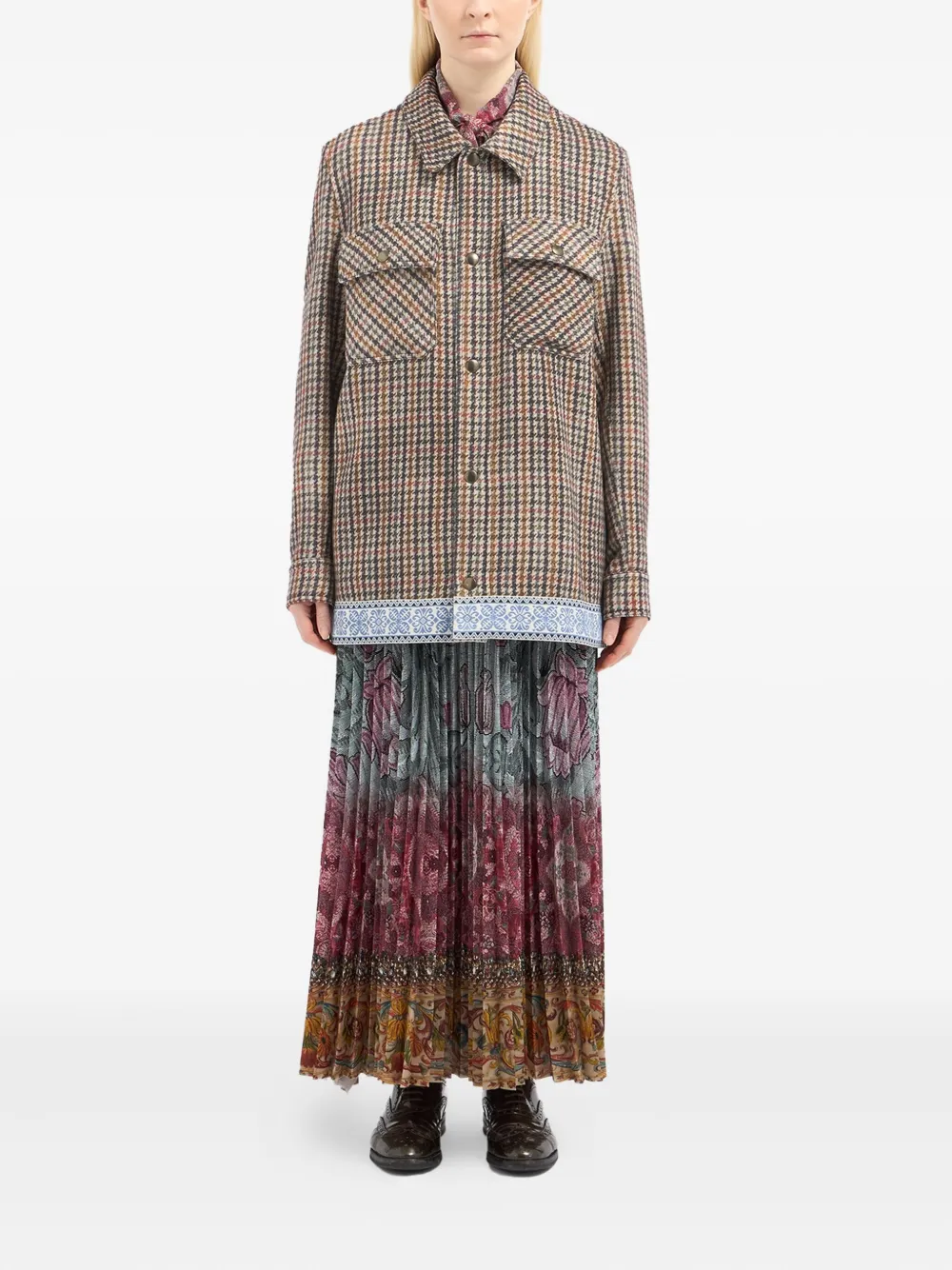 Pierre-louis Mascia Houndstooth-trimmed Jacket In Brown