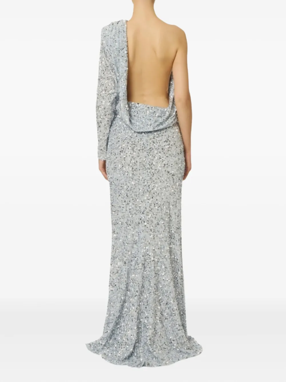 Elisabetta Franchi Sequin-embellished One-shoulder Maxi Dress In Gray