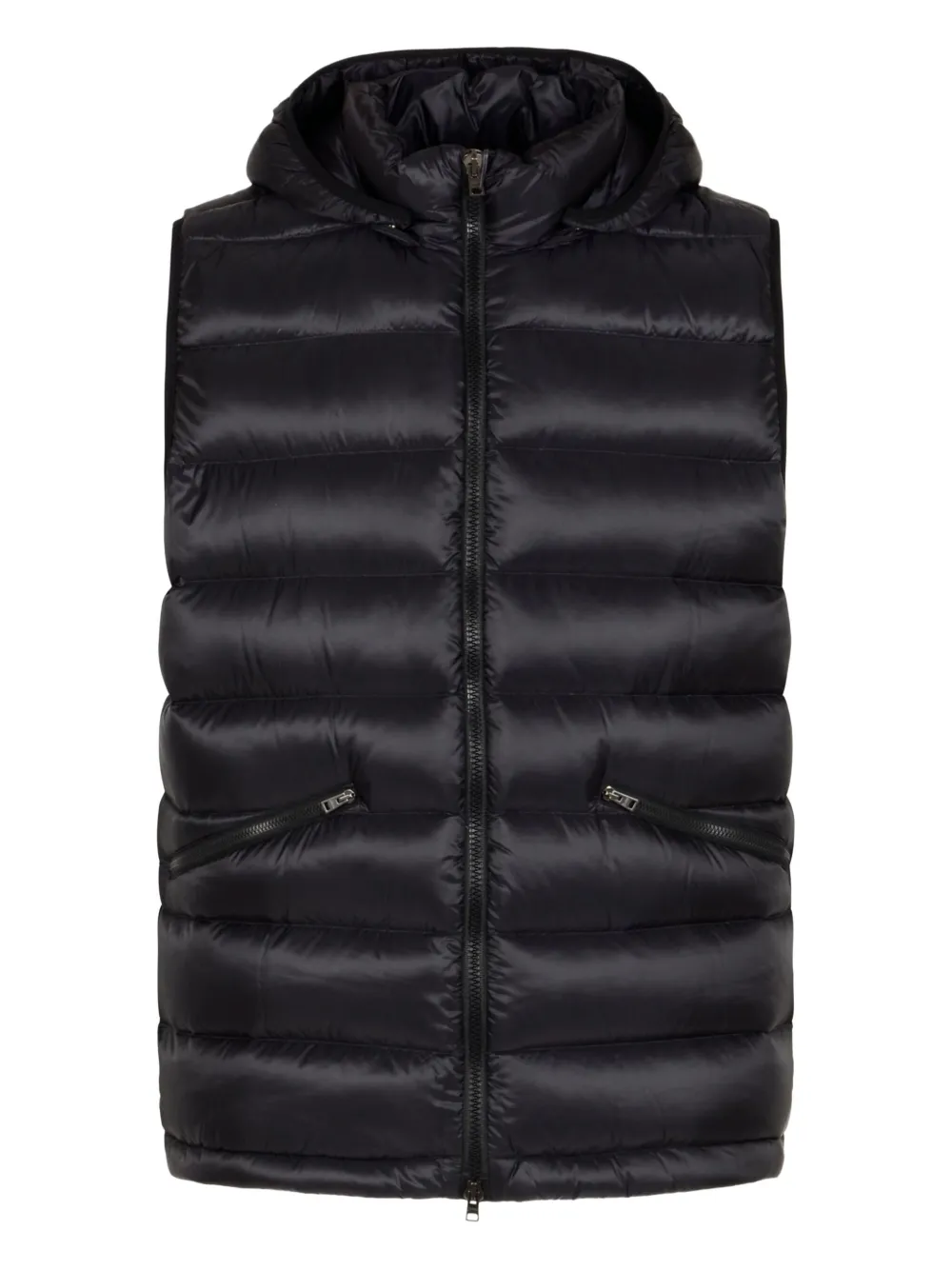 Herno Hooded Zip-up Down Vest In Black
