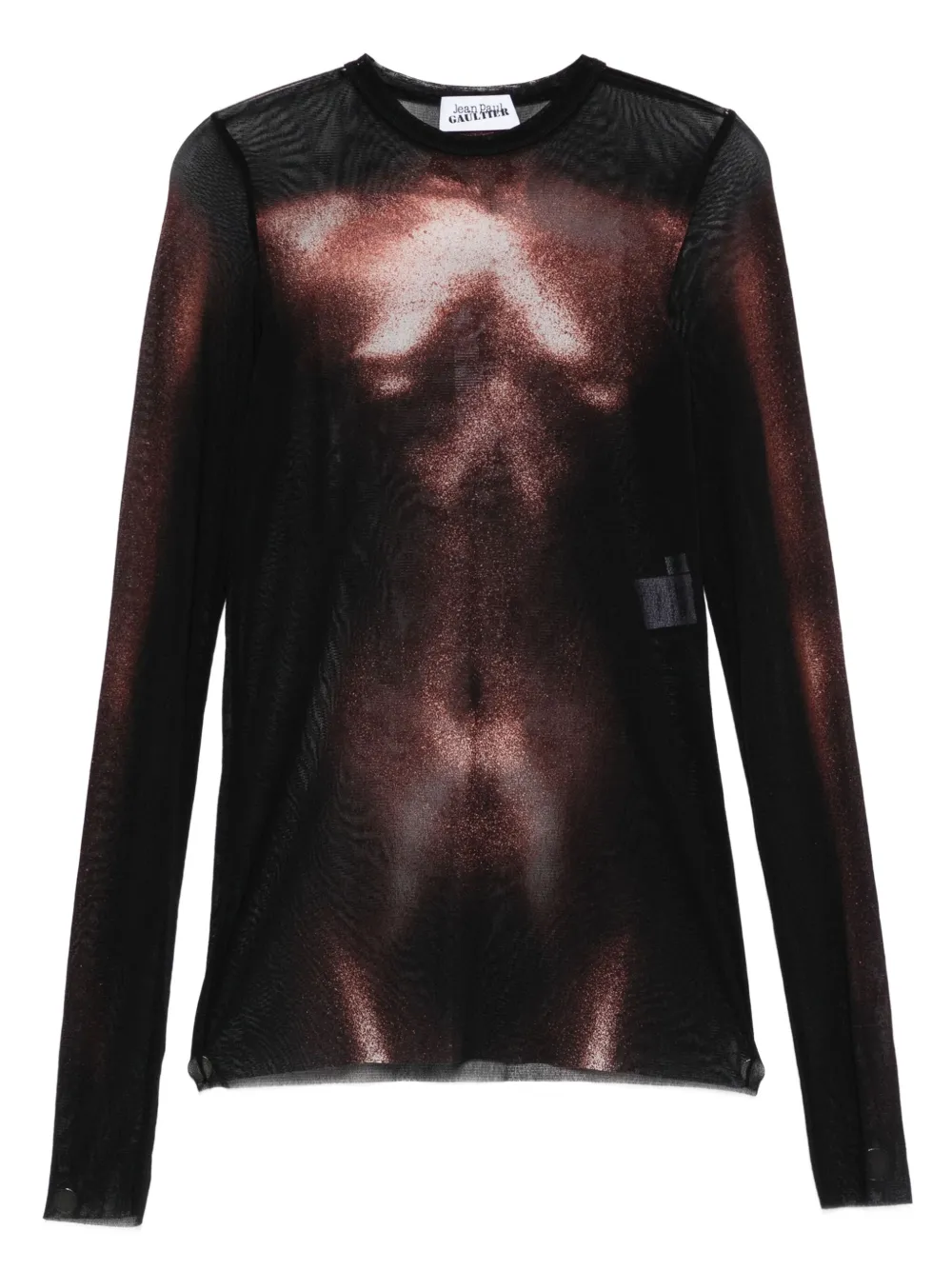 Jean Paul Gaultier Sheer Mesh Crew Neck Top Long Sleeves In Brown