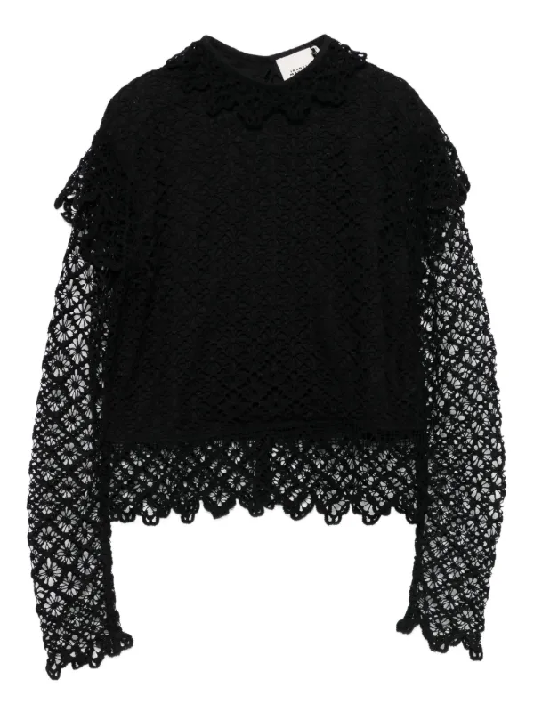 Isabel Marant Ludivine Lace-trimmed Ruffled Top in Black