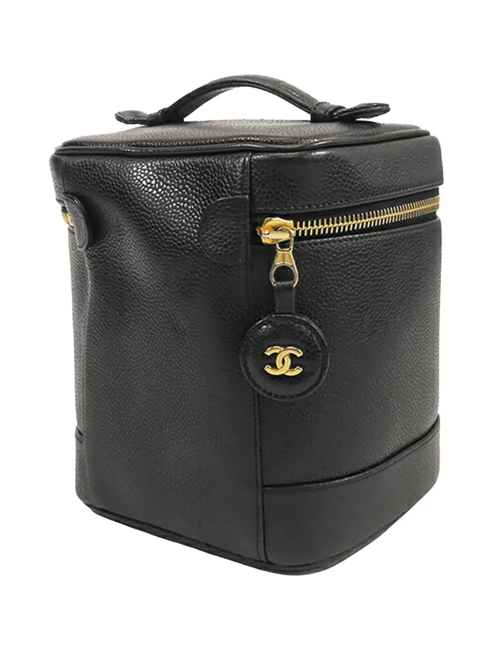 Pre-owned Chanel 1994-1996 Cc Caviar Case Vanity Bag In Black