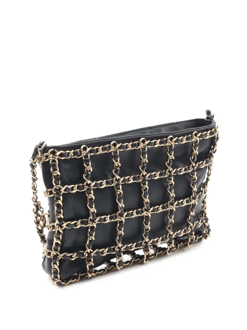 Pre-owned Chanel 2020 Lambskin Chain Frame Crossbody Bag In Black
