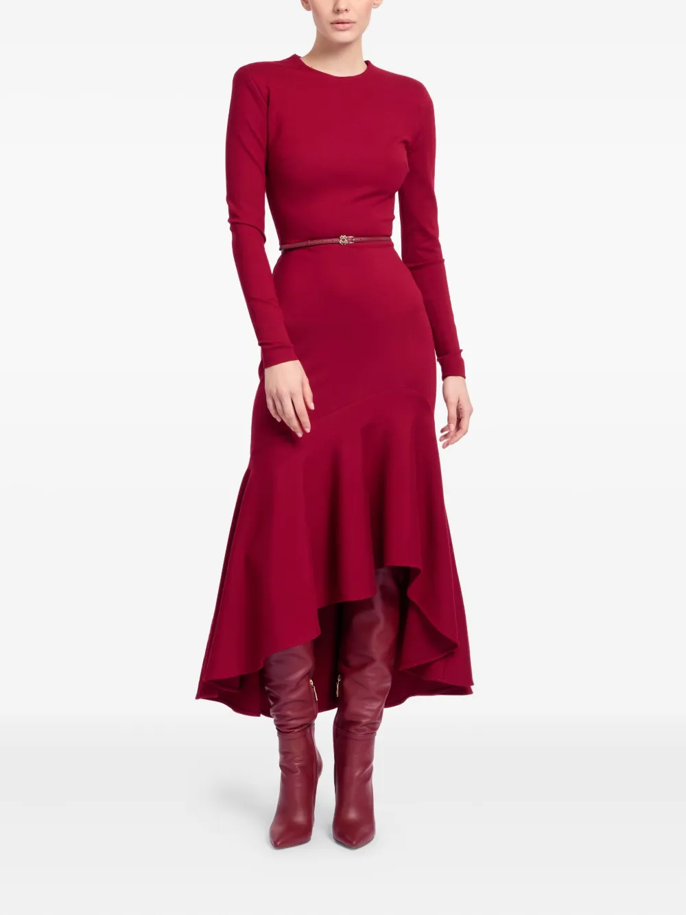 Elie Saab ruffled belted midi dress - Rood