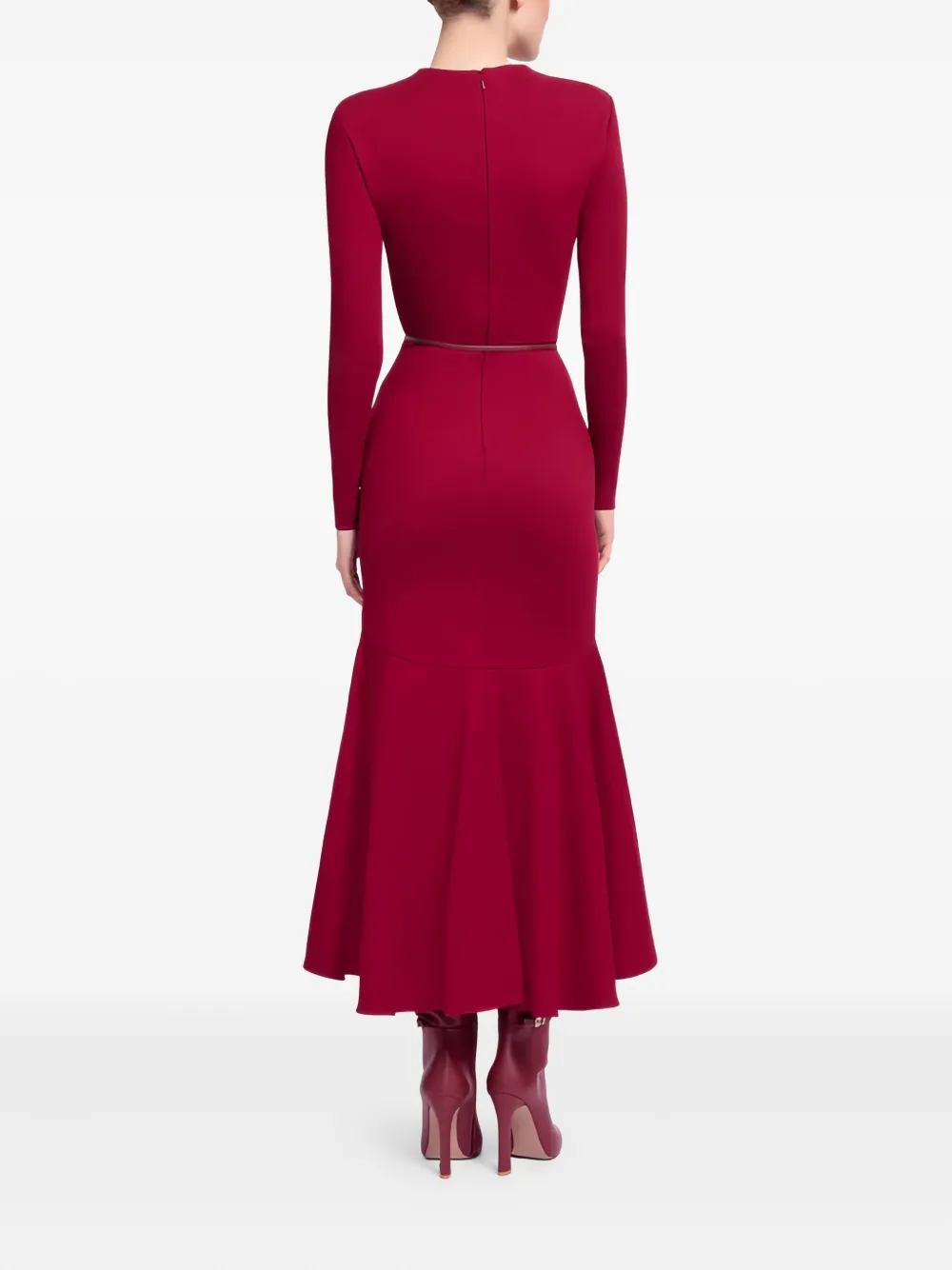 Elie Saab Ruffled Belted Midi Dress In Red