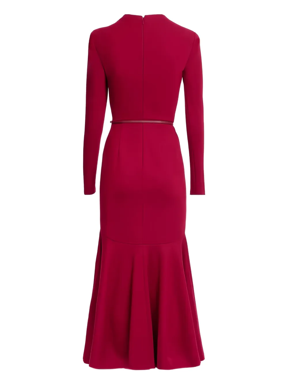 Elie Saab Ruffled Belted Midi Dress In Red
