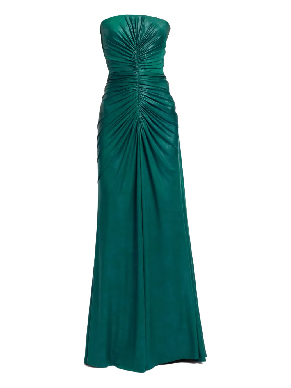 Elie Saab Ruched Strapless Maxi Dress In Green