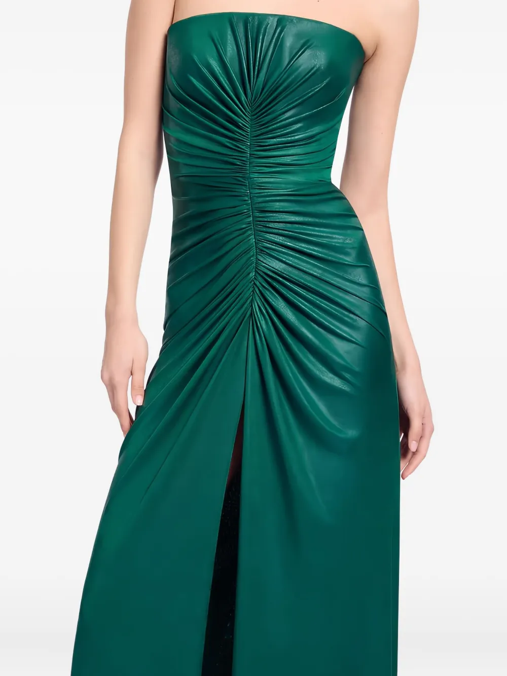 Elie Saab Ruched Strapless Maxi Dress In Green