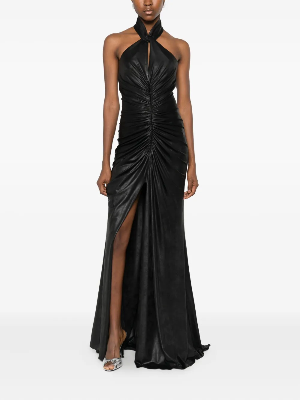 Elie Saab Avondjurk met halternek en ruches - Zwart