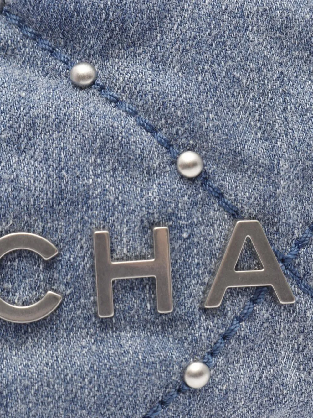 CHANEL Pre-Owned 2021-2025 Mini Denim Studded 22 Handbag satchel | Pre-Owned | Image 2