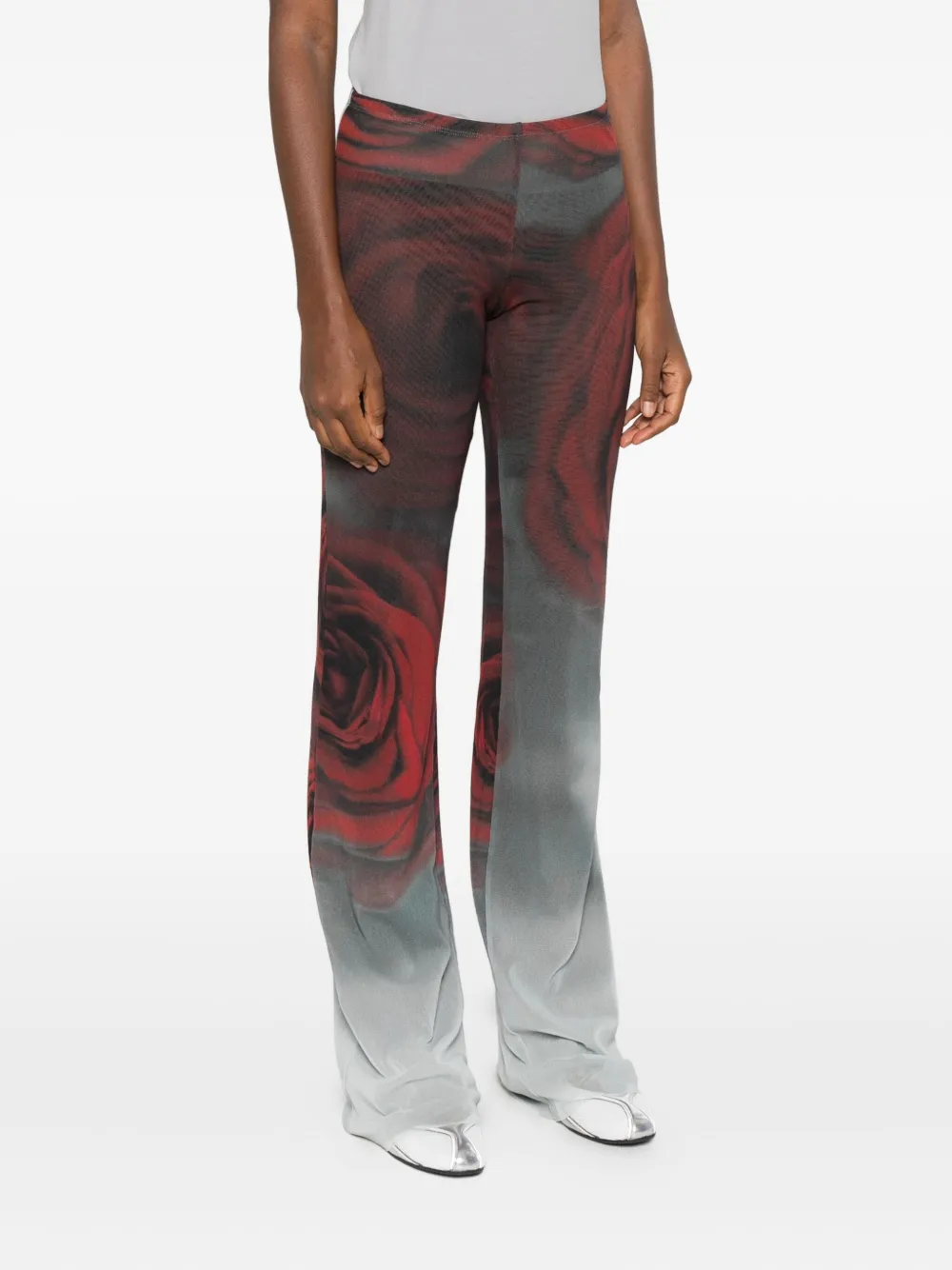 Jean Paul Gaultier Rose-print Mesh Trousers In Red