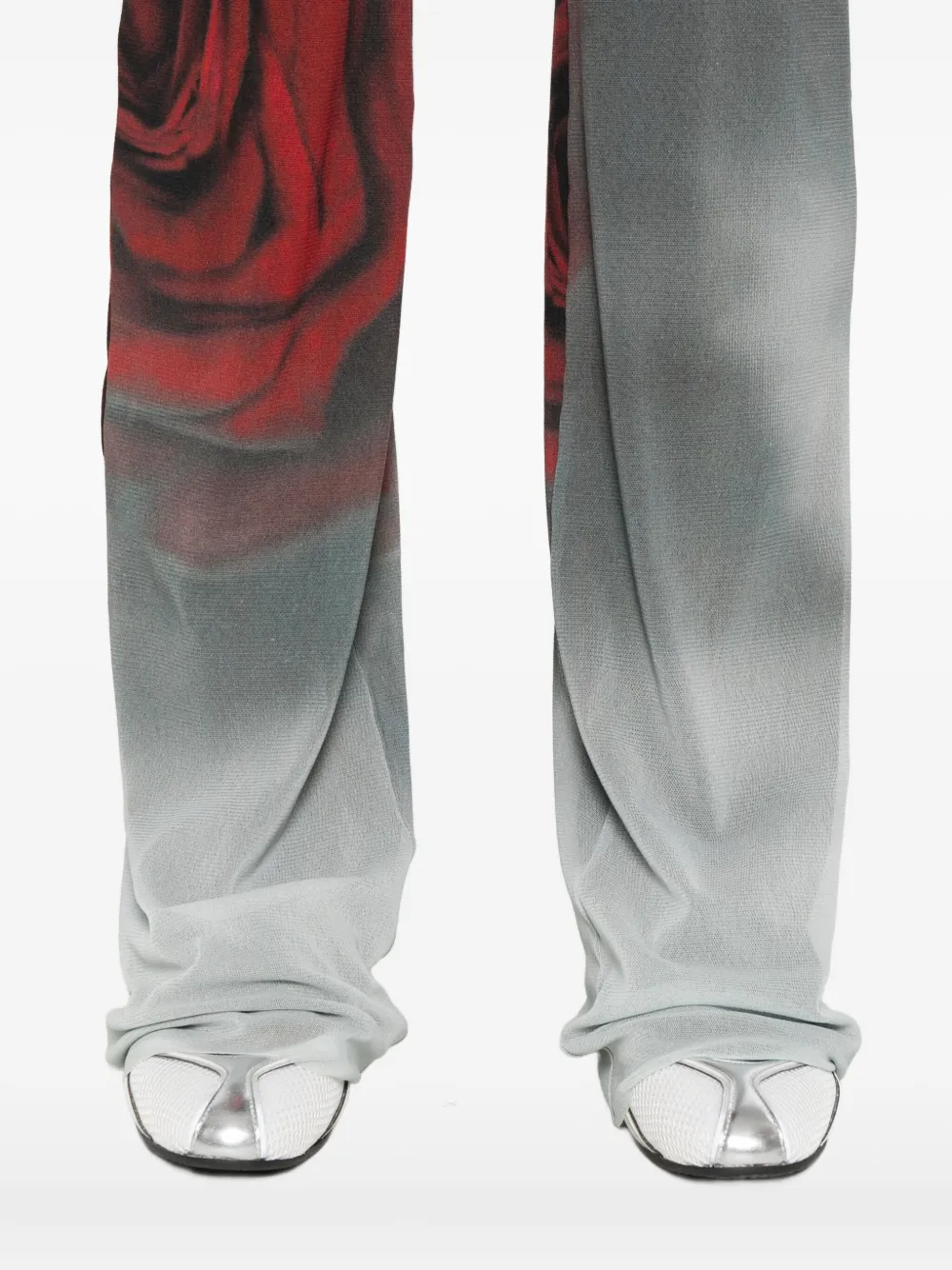 Jean Paul Gaultier Rose-print Mesh Trousers In Red