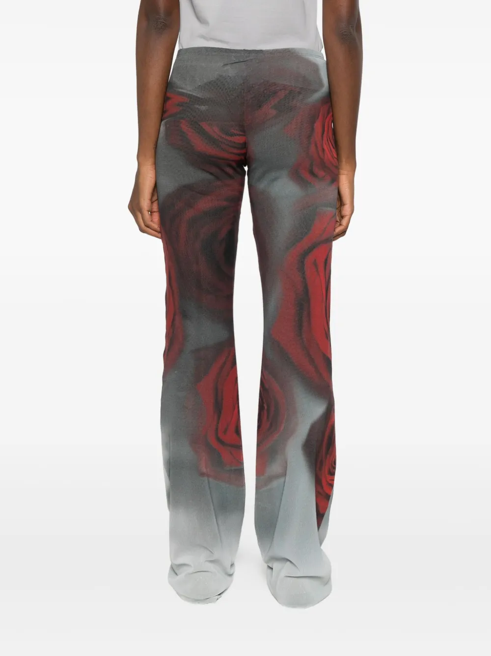 Jean Paul Gaultier Rose-print Mesh Trousers In Red