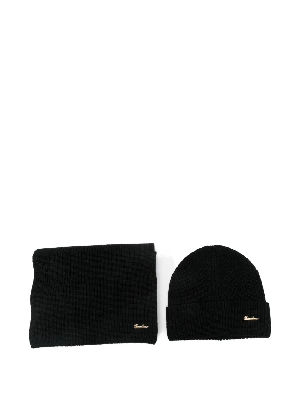Borsalino rib-knit emboidered-logo beanie set | Black | Image 1