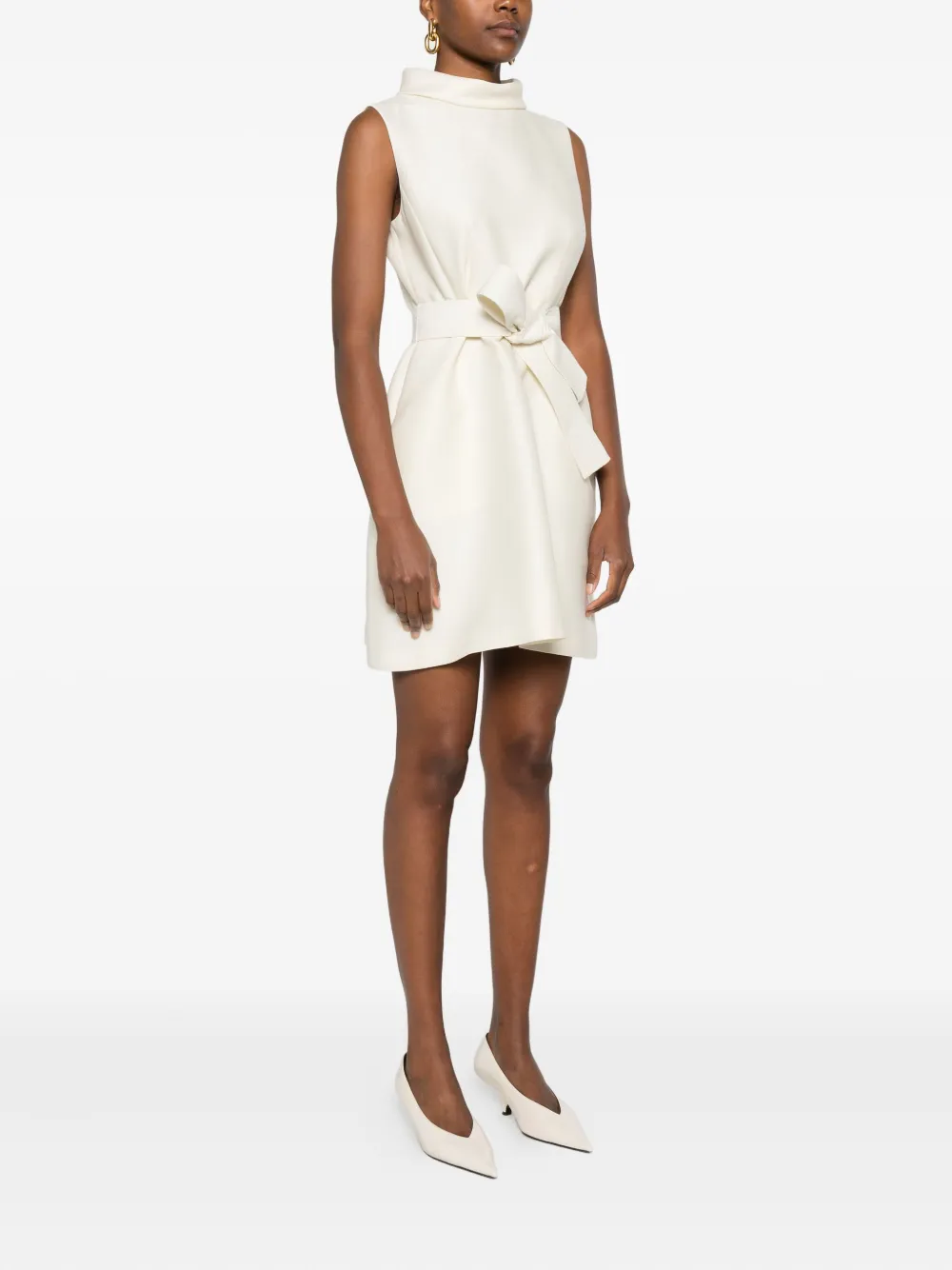 Curiel Mini-jurk met hoge hals en ceintuur Wit