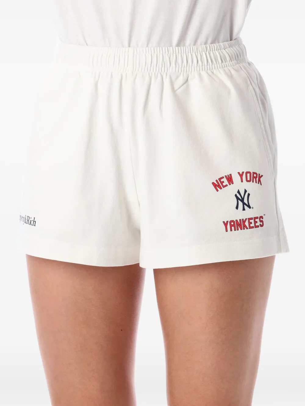 Sporty And Rich Comfortable Yankees Style Shorts Featuring Slits In White
