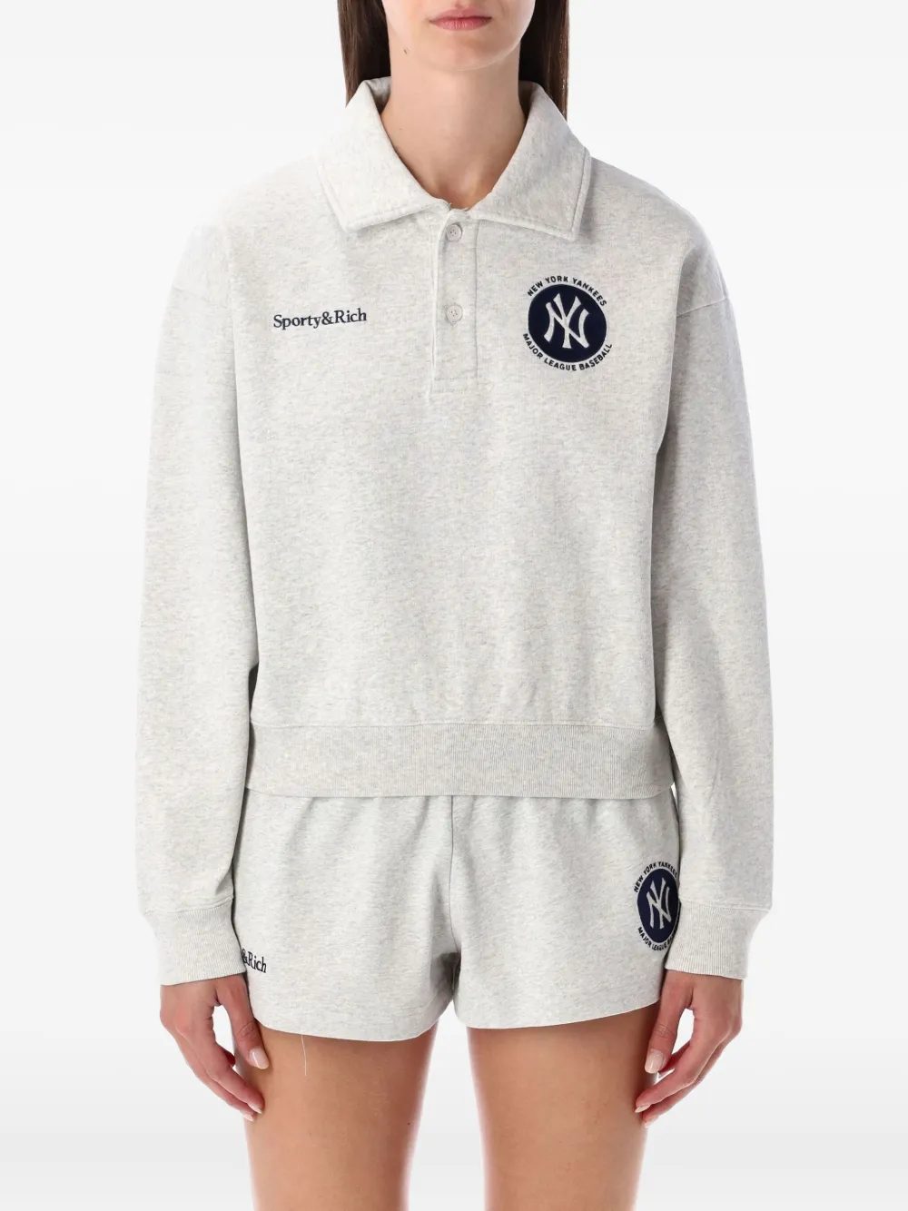 Sporty & Rich yankees-logo fleece polo top | Grey | Image 1