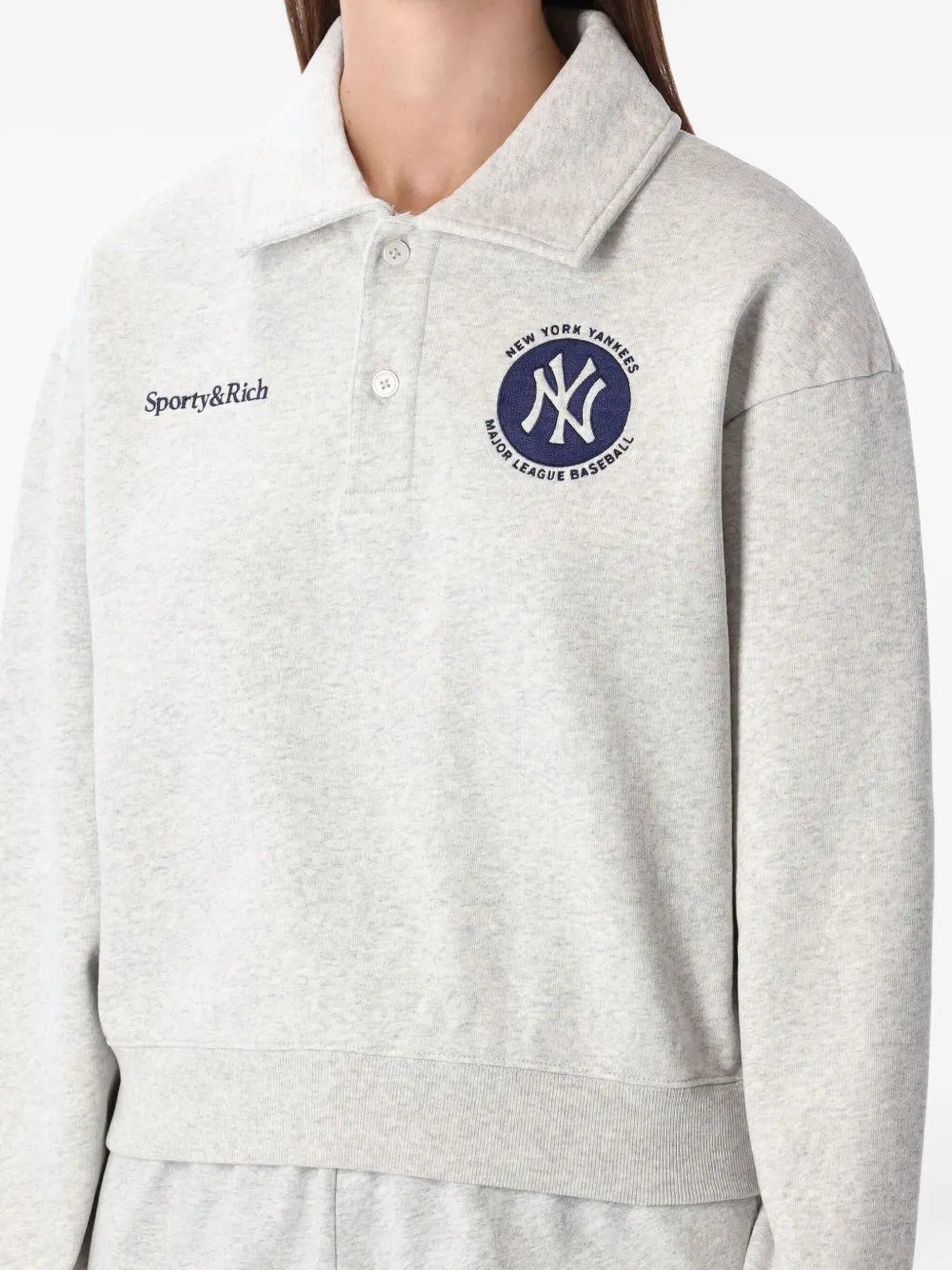 Sporty And Rich Womens Heather Gray Major League Polo-collar Cotton-jersey Sweatshirt In Gray